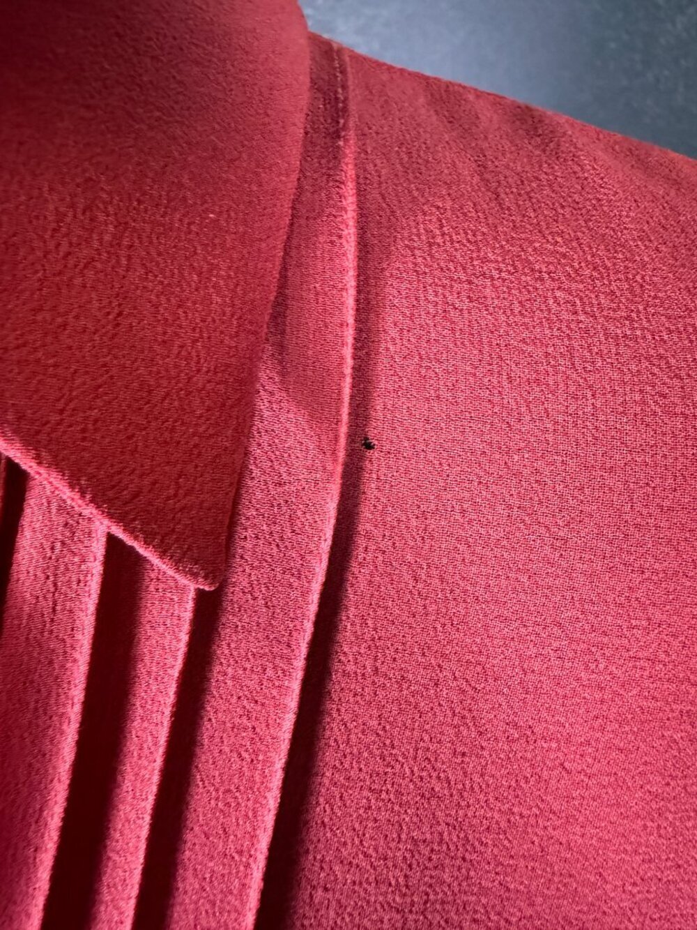 Max Studio Raspberry Silk Pintuck Ruffle Collar Button Down Blouse | S - Picture 7 of 8